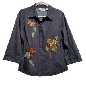 Lemon Grass Washed Black Denim Button Down Size L